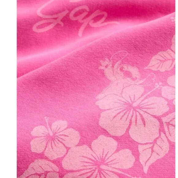 Gap Lilo & Stitch Adult VintageSoft Crop Zip Hoodie Bright Neon Pink S Small - Picture 2 of 9